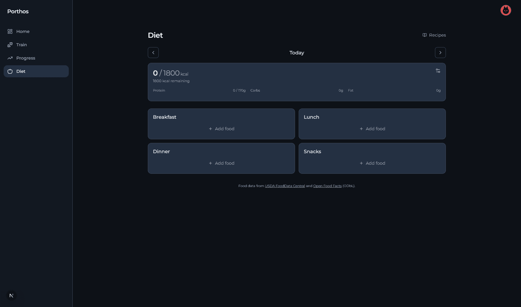 Daily macro tracking in the Porthos app